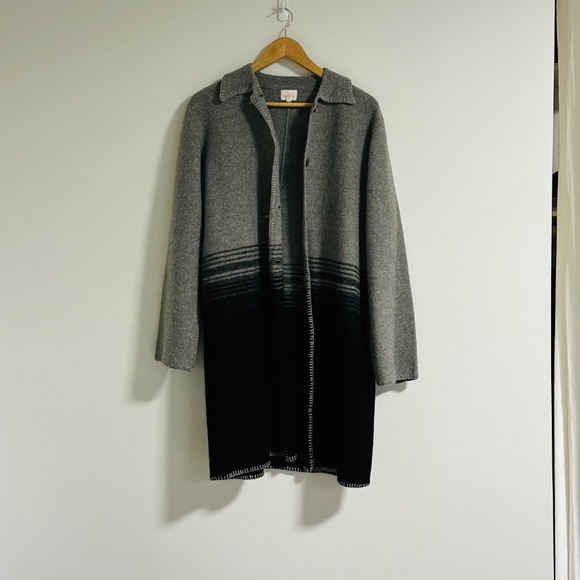 Cleo | Women’s 100% Wool Long Cardigan Coat Long Sleeve Gray and Black - Picture 3 of 9